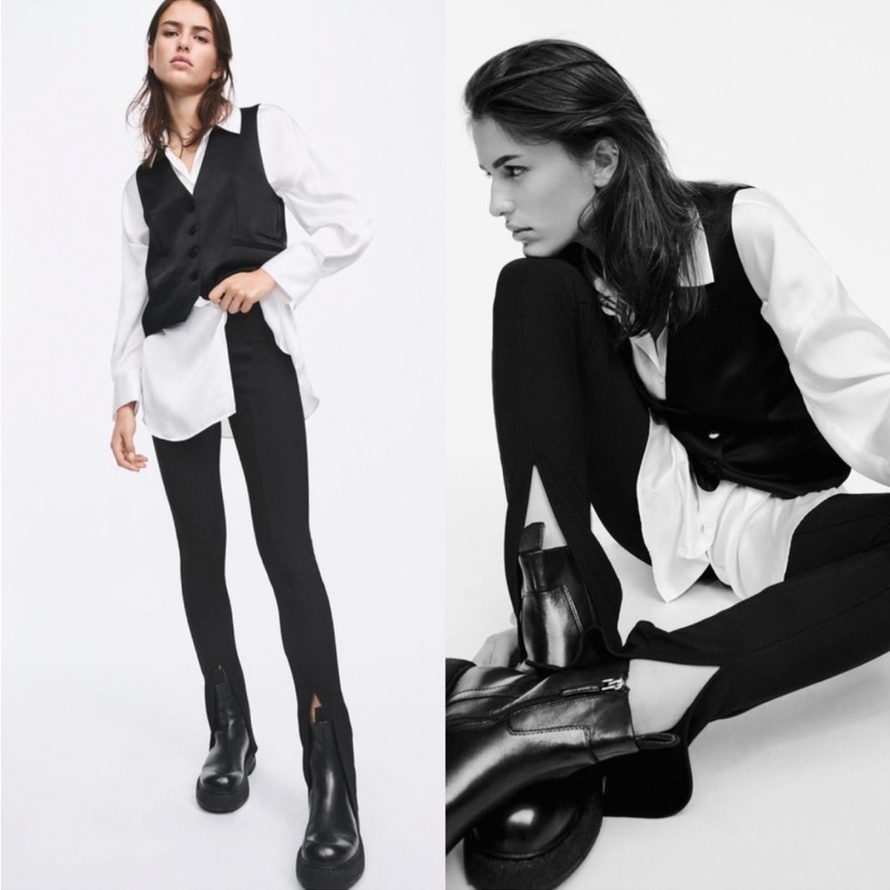 Zara Slit Ribbed Leggings in Black